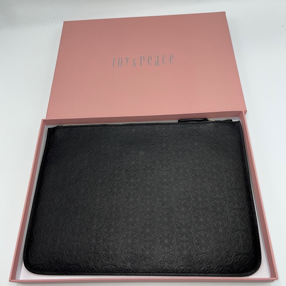 NWB JOY & PEACE black embossed leather clutch